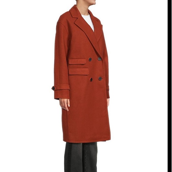 NVLT Women Double Breasted Faux Wool Military Coat Size Small Color Orange - Picture 2 of 3